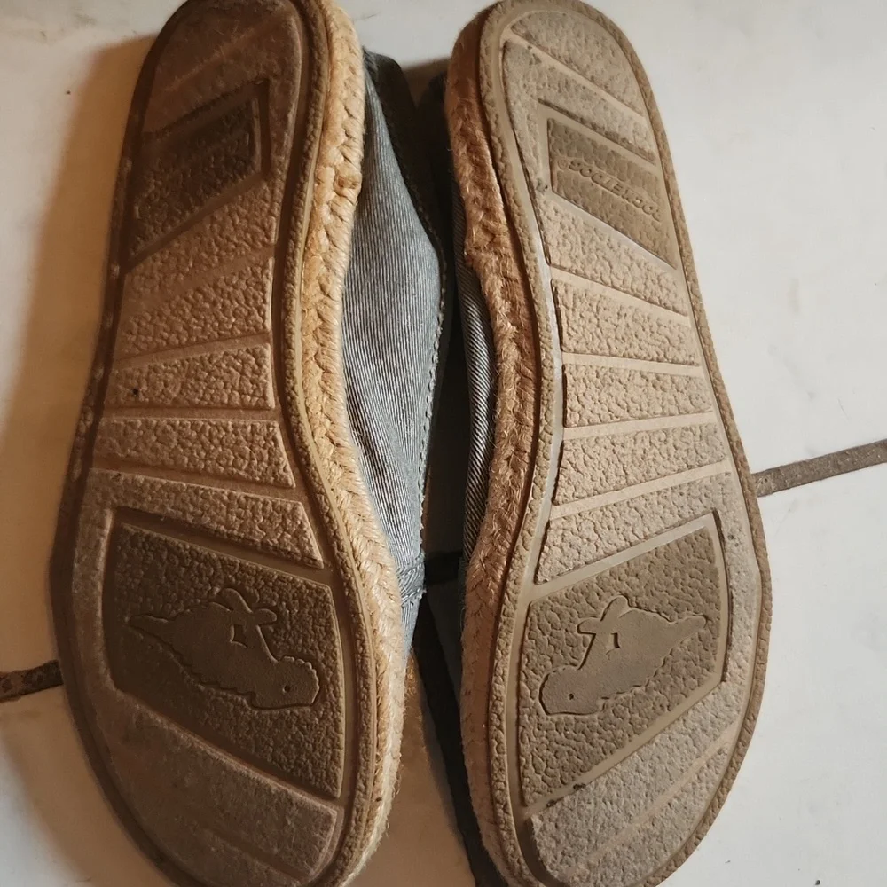 Rocket Dog Shoes Womens Size 6.5 Denim Espadrille Flats Slide On Blue Tan White